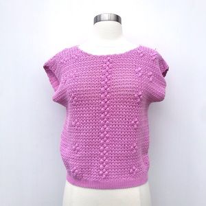 Vintage 70’s pink knit crocheted pop over top sweater shirt